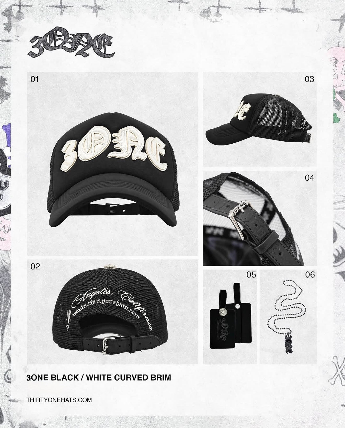 THIRTY ONE HATS | 3ONE BLACK/WHITE CURVED BRIM