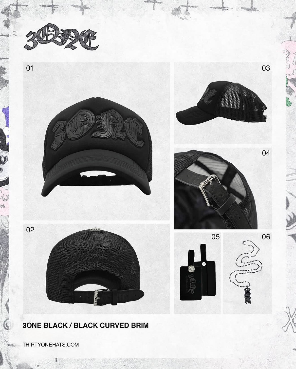 THIRTY ONE HATS | 3ONE BLACK/BLACK CURVED BRIM
