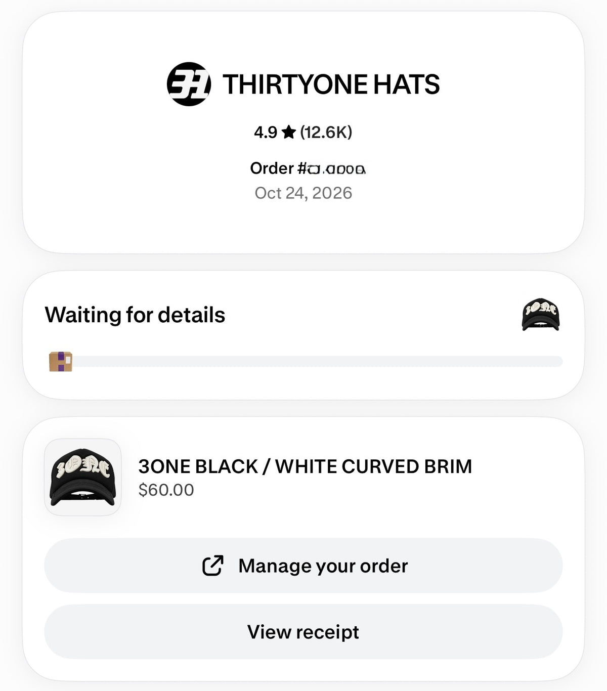 THIRTY ONE HATS | 3ONE BLACK/WHITE CURVED BRIM